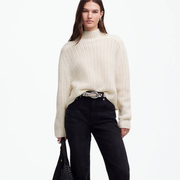Madewell Pointelle-Stitch Mockneck Sweater heather ivory - Picture 2 of 5